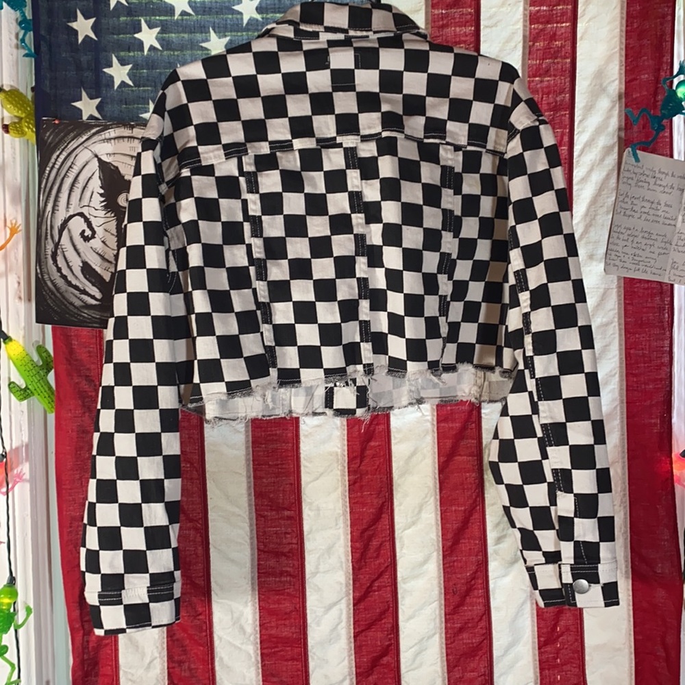 Checkered Denim Jacket - image 5
